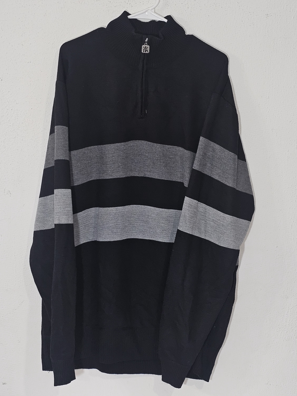 Red Ape Men's 3X Sweater Quarter Zip Mock Neck Black Gray Striped Urban Streetwe